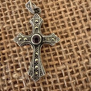 Silver Cross Pendant with Amethyst